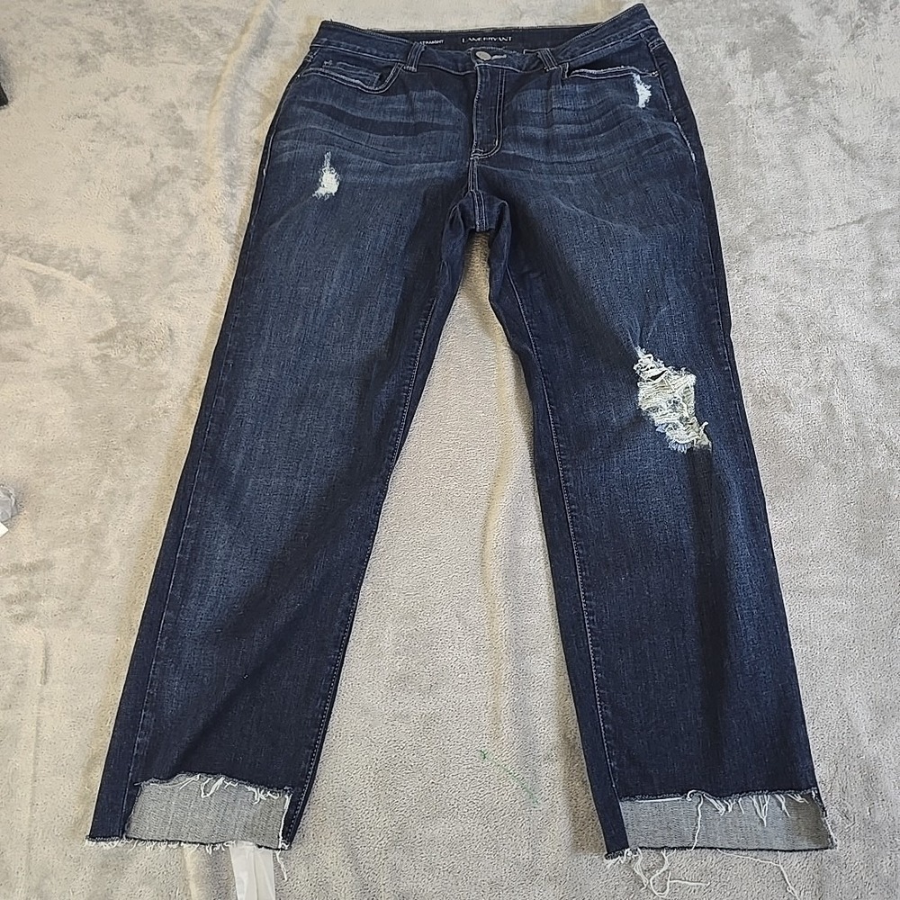 Lane Bryant Jeans Womens 14 Blue Straight Stretch Distressed Denim Casual